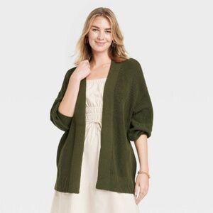Open-Front Cardigan knit green 100% cotton Universal Thread